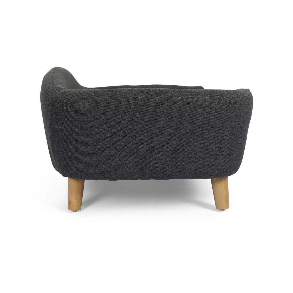 Mid Century Small Plush Pet Bed, Dark Gray and Natural I958