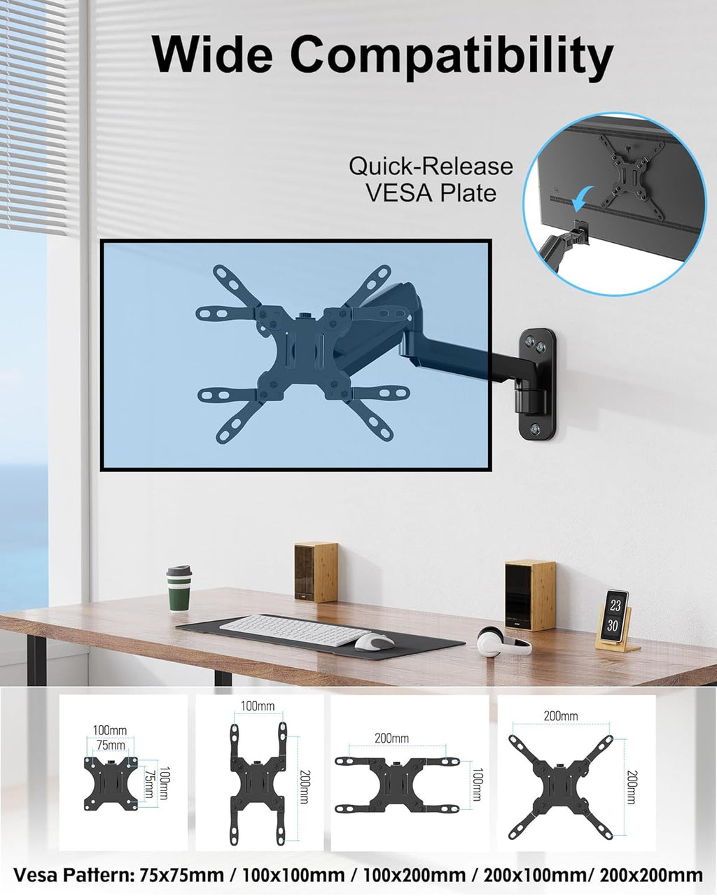 Monitor Wall Mount for 35 Inch Screens, Full Motion Gas Spring Arm, VESA 200x200mm P6994