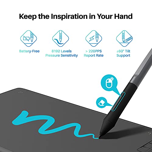 Drawing Tablet with Battery-Free Stylus 8192 Pressure Sensitivity for Digital Art, Painting & Design B5714