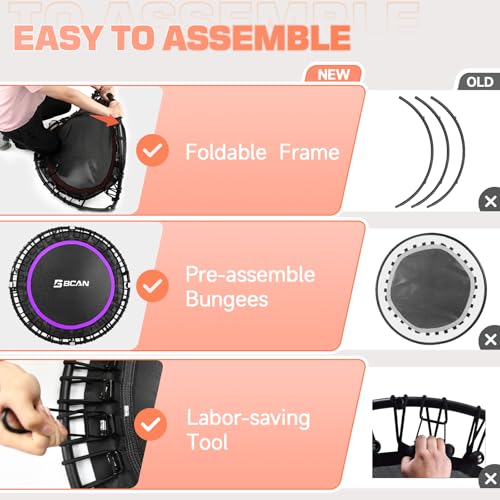 Foldable Mini Trampoline with Adjustable Foam Handle for Indoor Workout M8038