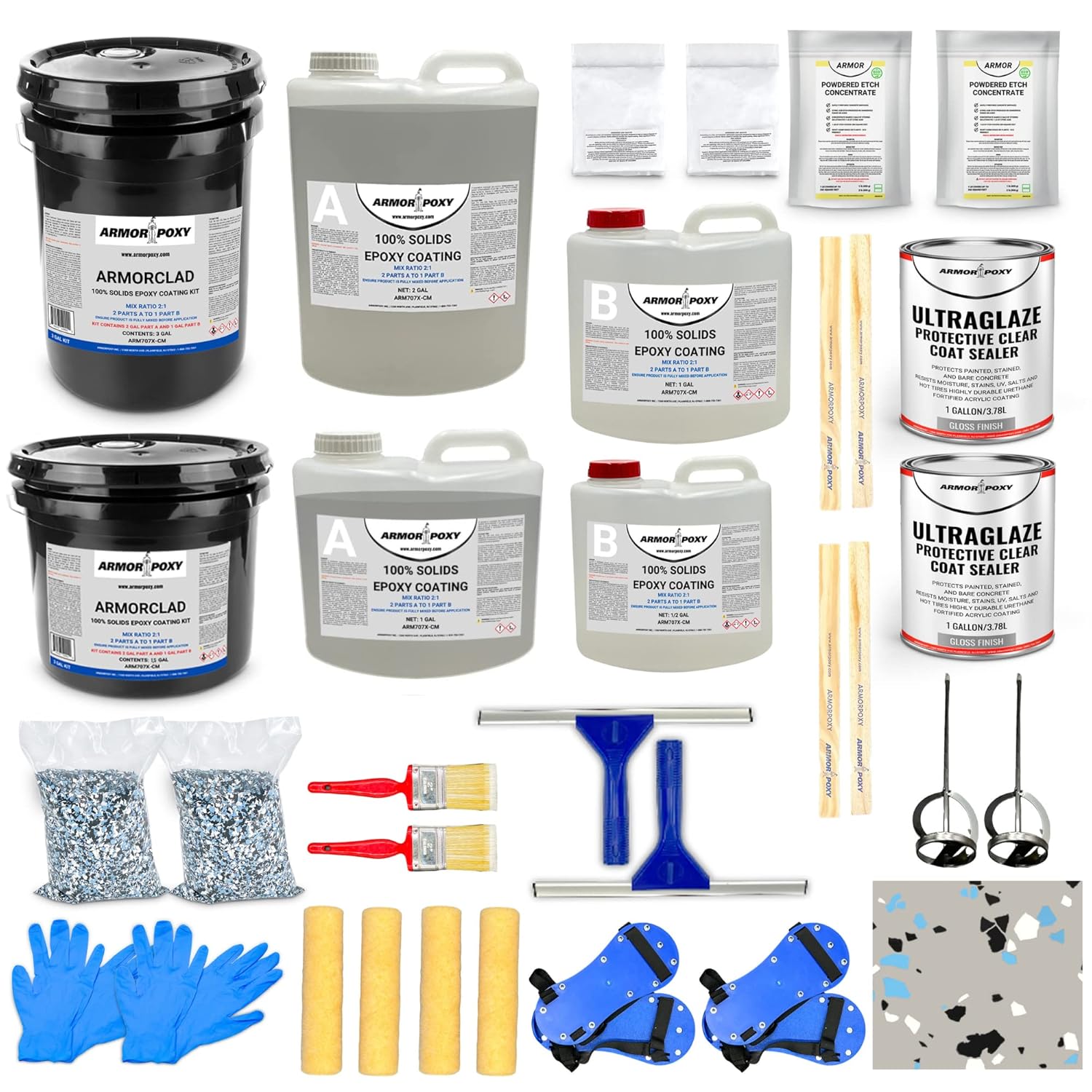 Garage Floor Epoxy Kit - 28-Pc 2 Part - 900 Sq. Ft - Gray, Industrial Grade Coating Kit - for Basements, Workshops, Contractors, Automotive, Storage, Retail Shops