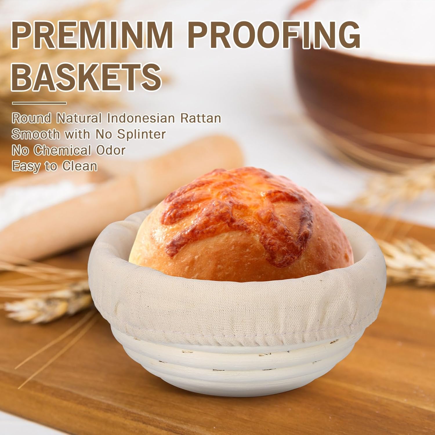Bread Proofing Basket 5 Inch Banneton Round Dough Sourdough Set with Linen Liner L758