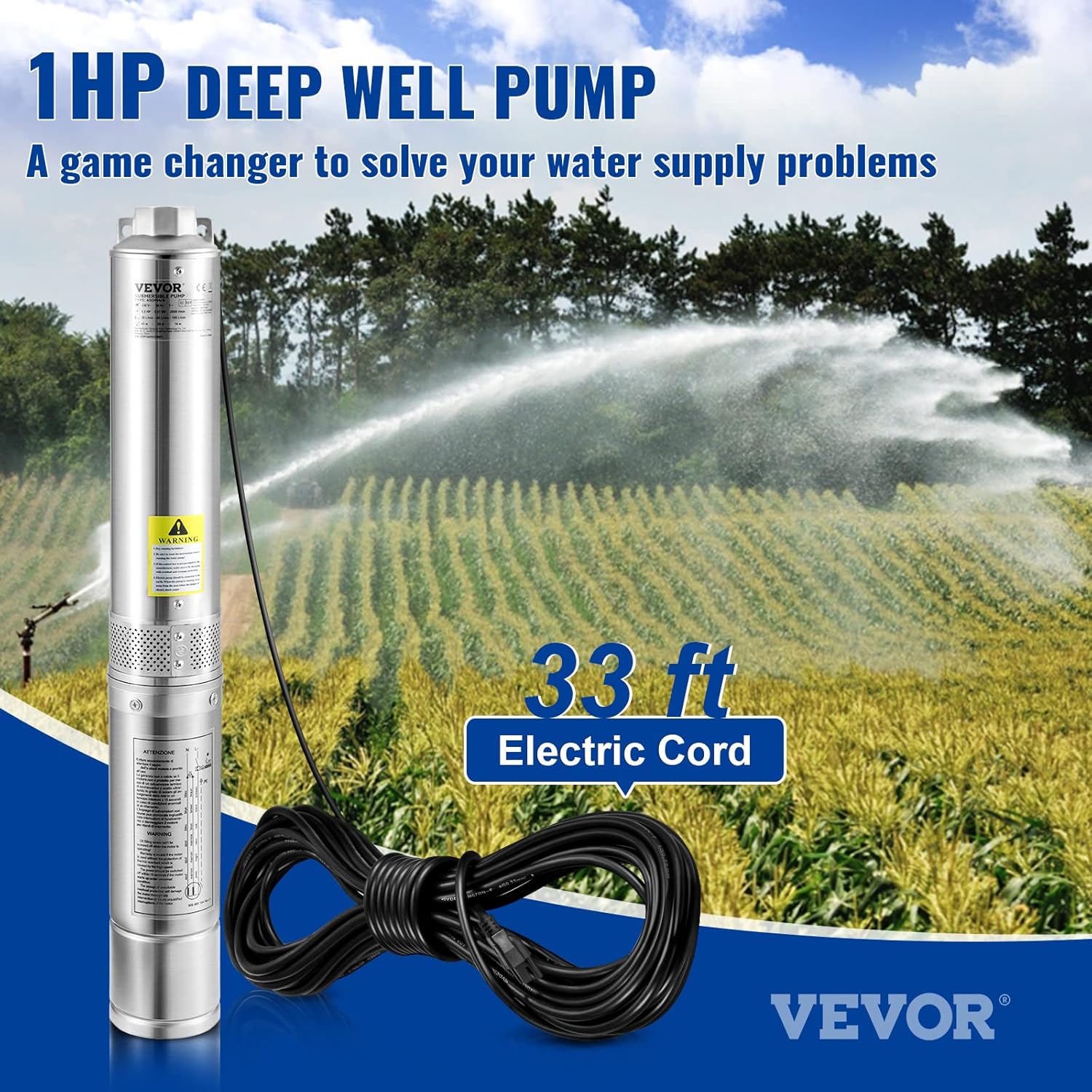 Deep Well Submersible Pump, 4" Stainless Steel T822337