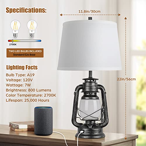 Farmhouse Table Lamps, 3-Way Dimmable Touch with USB Port, Night Light, White R877146