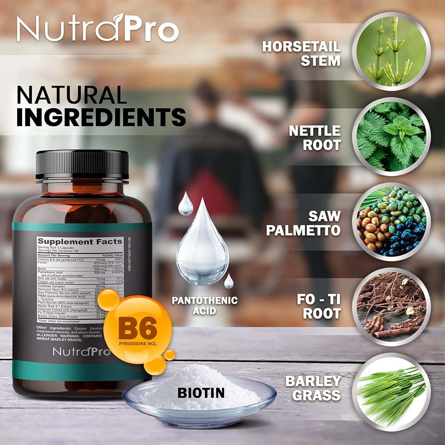 Hair Growth Vitamins for Men, Anti Hair Loss Pills with Biotin and Saw Palmetto U2278