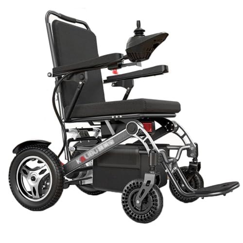 Intelligent Power Wheelchairs Foldable Electric Wheelchairs for Adults 360° Joystick Control -12.4 mi Cruise Range-All Terrain Electric Wheelchair Support 300lbs, Airline Approved (Silver)