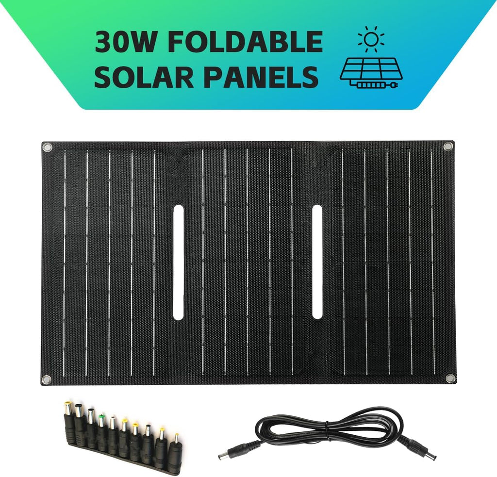 Foldable 30W Solar Panel Battery Charger with USB & DC Output for Camping L2383