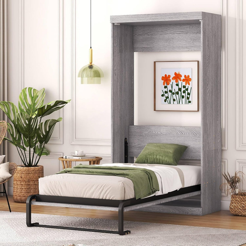Twin Wooden Murphy Bed Foldable into Cabinet J225851