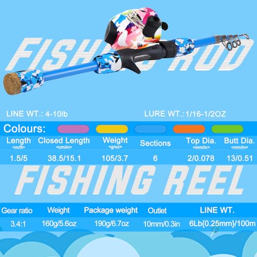 Kids Fishing Rod and Reel Combo with Spincast Reel and Tackle Bag Q572723