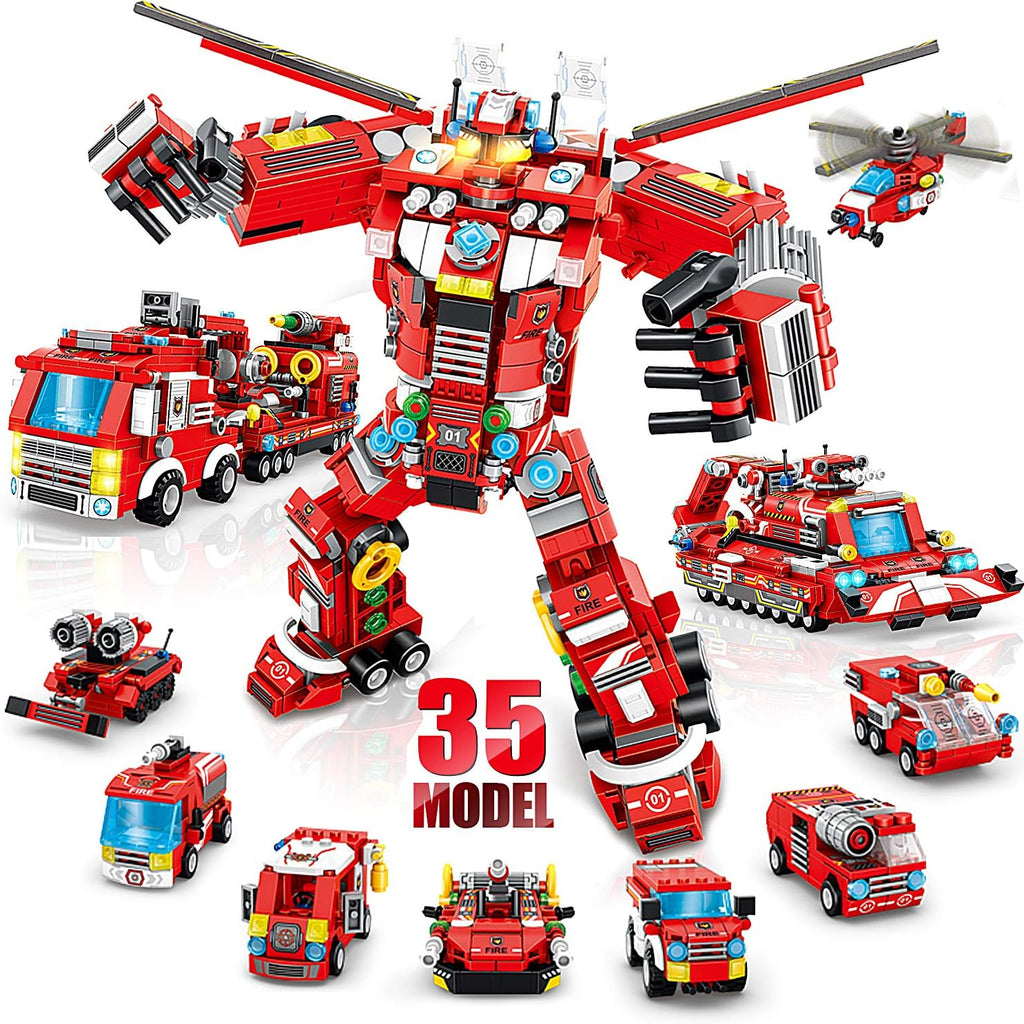 Robot Building Toys for Boys Age 6 7 8 9 10+ Year Old, 836 PCS Creative Construction Truck Blocks Toys, 35 in 1 STEM Educational Building Bricks City Fire Rescue Vehicles Kit Gift for Kids