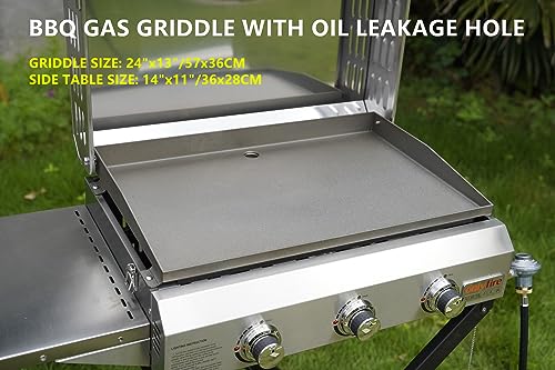 Portable Propane Gas Griddle 3-Burner with Foldable Cart and Side Table, Flat Top Grill Stove with Lid N3550