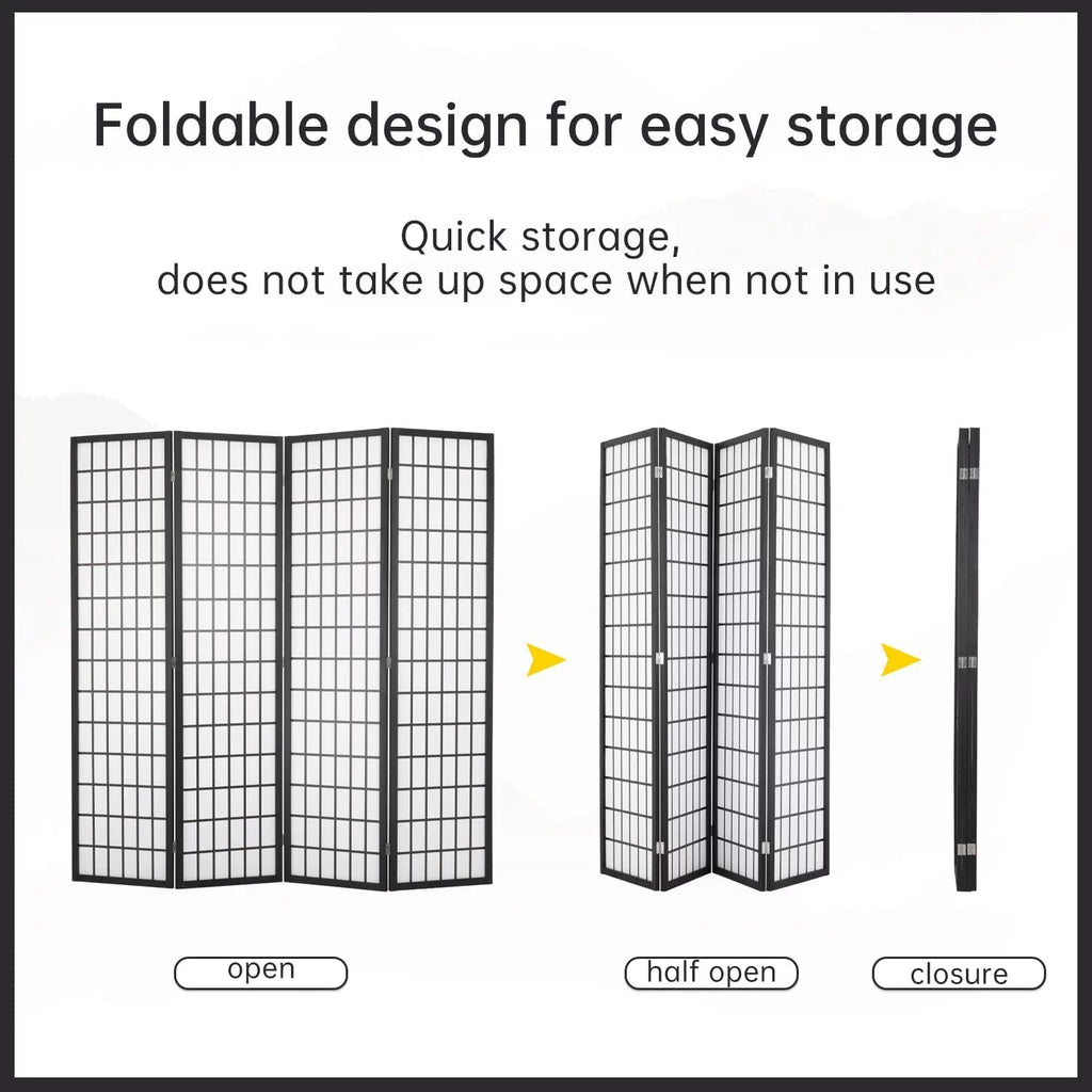 4 Panel Wood Room Divider Folding Privacy Screen 71" Tall Portable Partition S9377