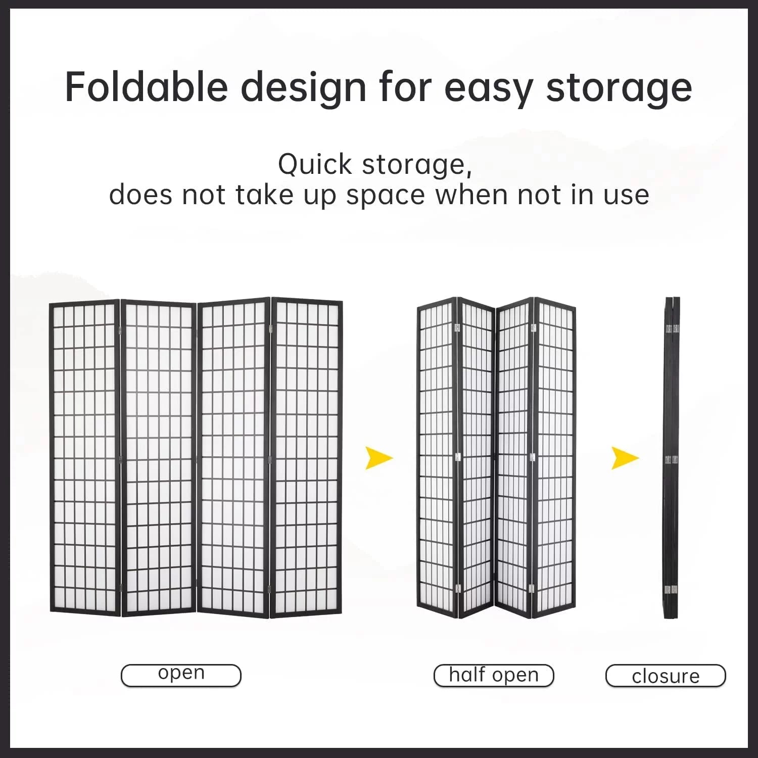 4 Panel Wood Room Divider Folding Privacy Screen 71" Tall Portable Partition S9377
