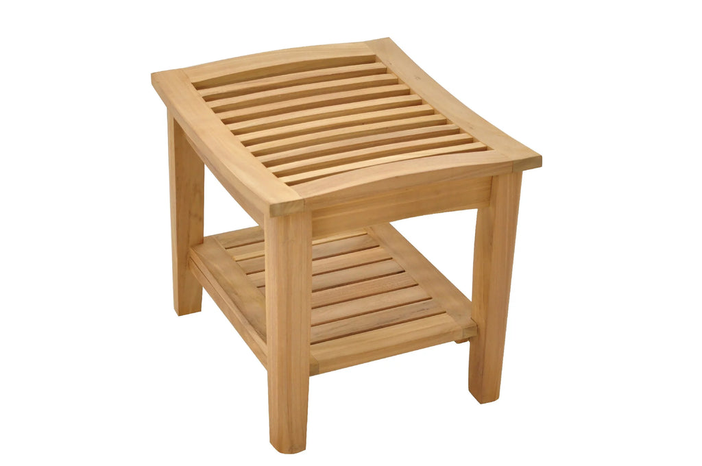 Teak Wood Shower Stool Bench with Shelf A5454