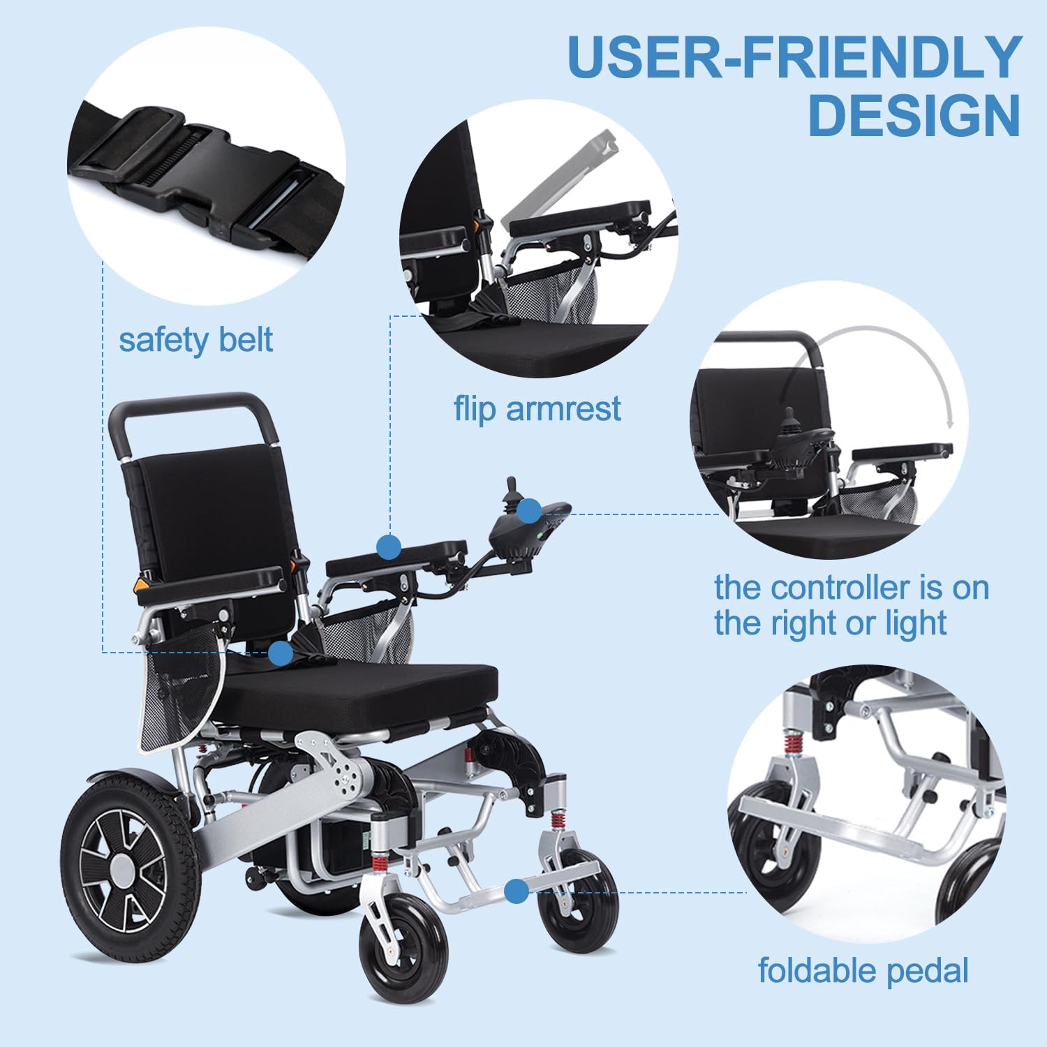 Electric Wheelchair for Adults, Lightweight Foldable, 20 Mile Range D4121