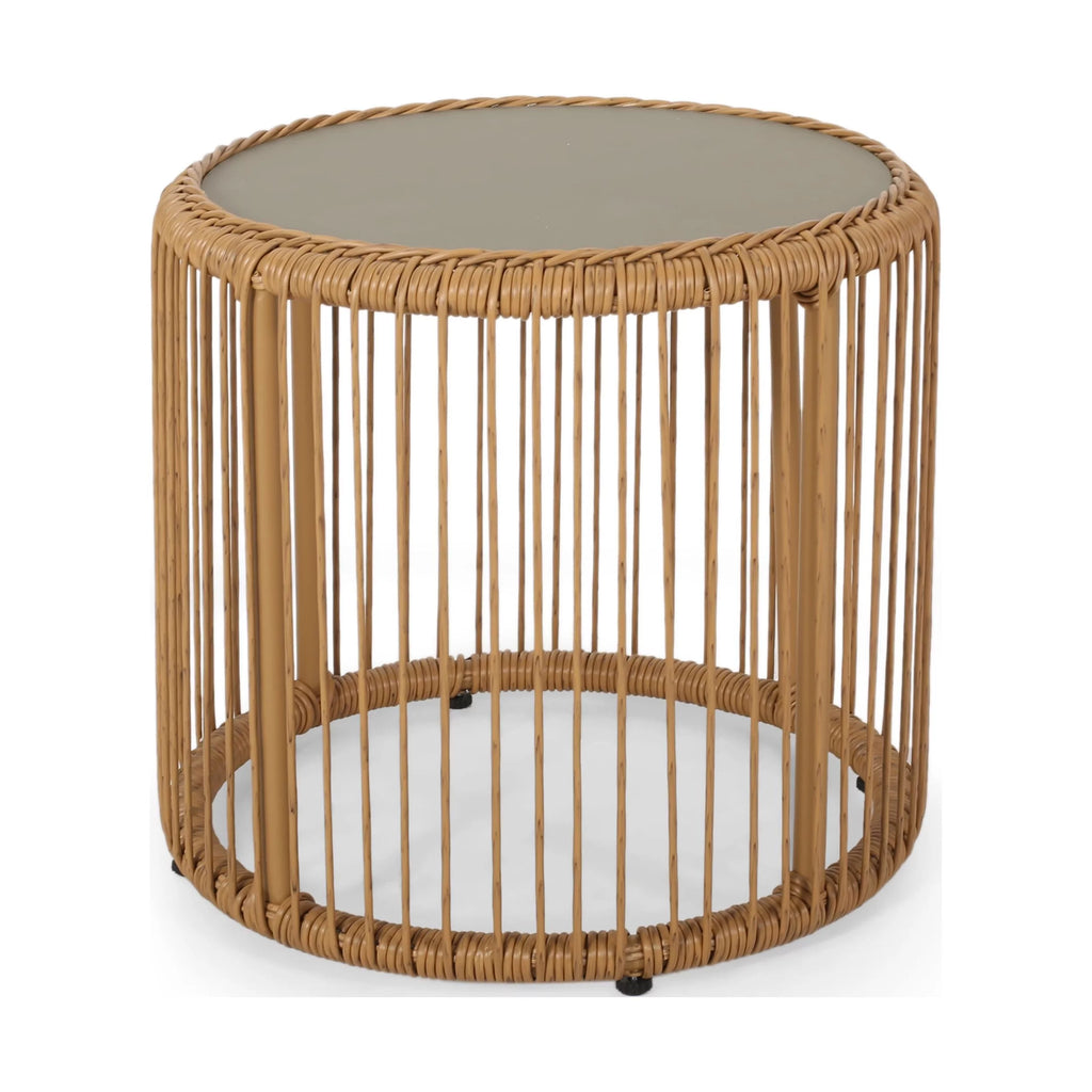Outdoor Tempered Glass Top Wicker Side Table W8147