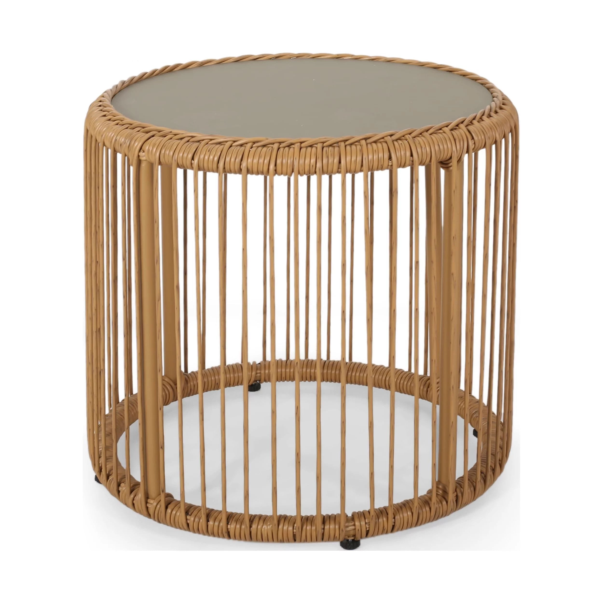 Outdoor Tempered Glass Top Wicker Side Table W8147