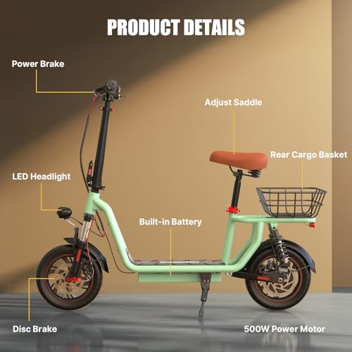Electric Scooter with Seat, Long Range, Adjustable Handlebar, Dual Suspension J439