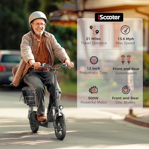 Electric Scooter with Seat, Long Range, Adjustable Handlebar, Dual Suspension J439