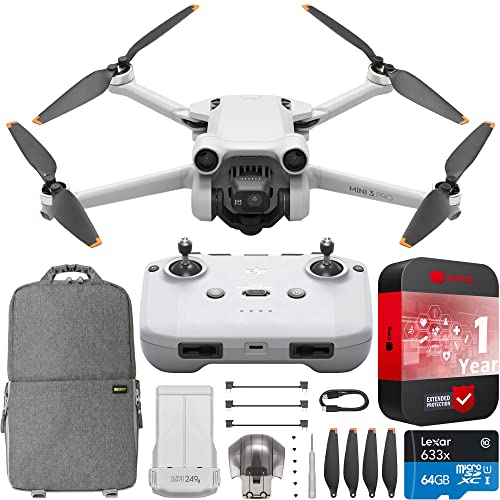 DJI Mini 3 Pro Camera Drone Quadcopter + RC-N1 Controller (No Screen), 4K/60fps Video, 48MP Photo, 34min Flight Time, Tri-Directional Obstacle Sensing, Bundle with Deco Gear Backpack + Accessories