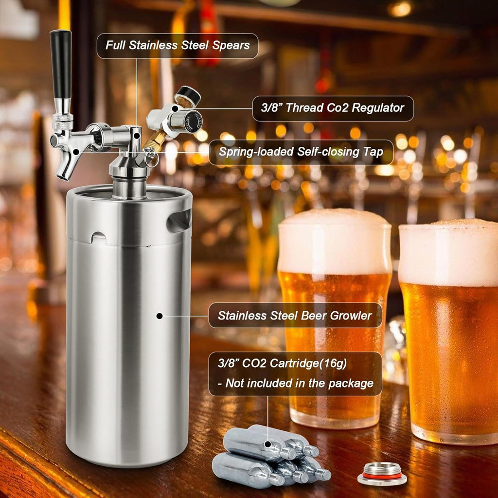 Mini Keg Growler 128oz Stainless Steel Draft Beer Dispenser O144042