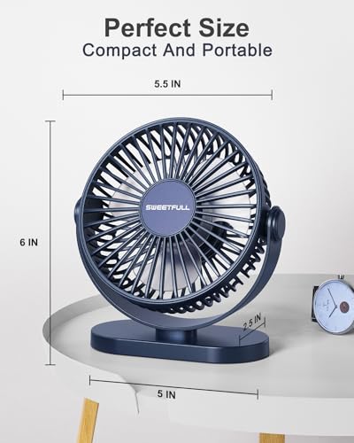 USB Desk Fan Small Quiet - 3 Speeds Mini Personal Portable Fan 360° Rotation Adjustable, 5 Inch Office Table Cooling Gadgets on Desktop A3952