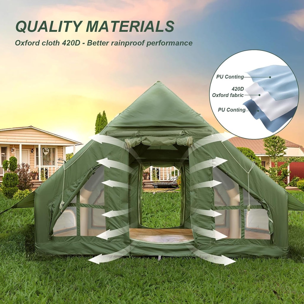 Inflatable Camping Tent with Pump, Stove Jack, 4-6 Person, Waterproof B654