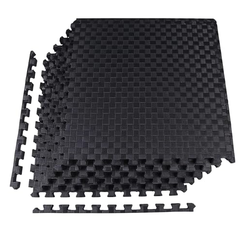 1" Thick EVA Interlocking Foam Gym Flooring Mat, 6 Tiles, Black M5857