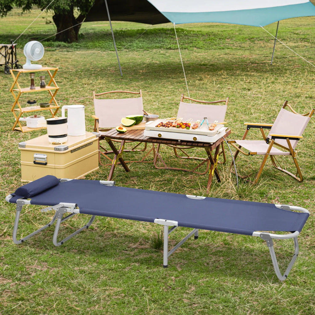 Portable Folding Bed Reclining Lounger Camping Cot with Pillow and Carry Bag I549492