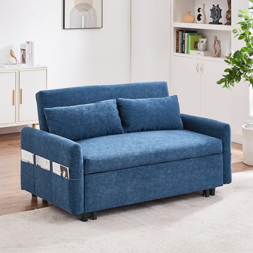 3 in 1 Convertible Sleeper Sofa Bed, Velvet Loveseat Futon with Pullout Bed, Gray Y9093