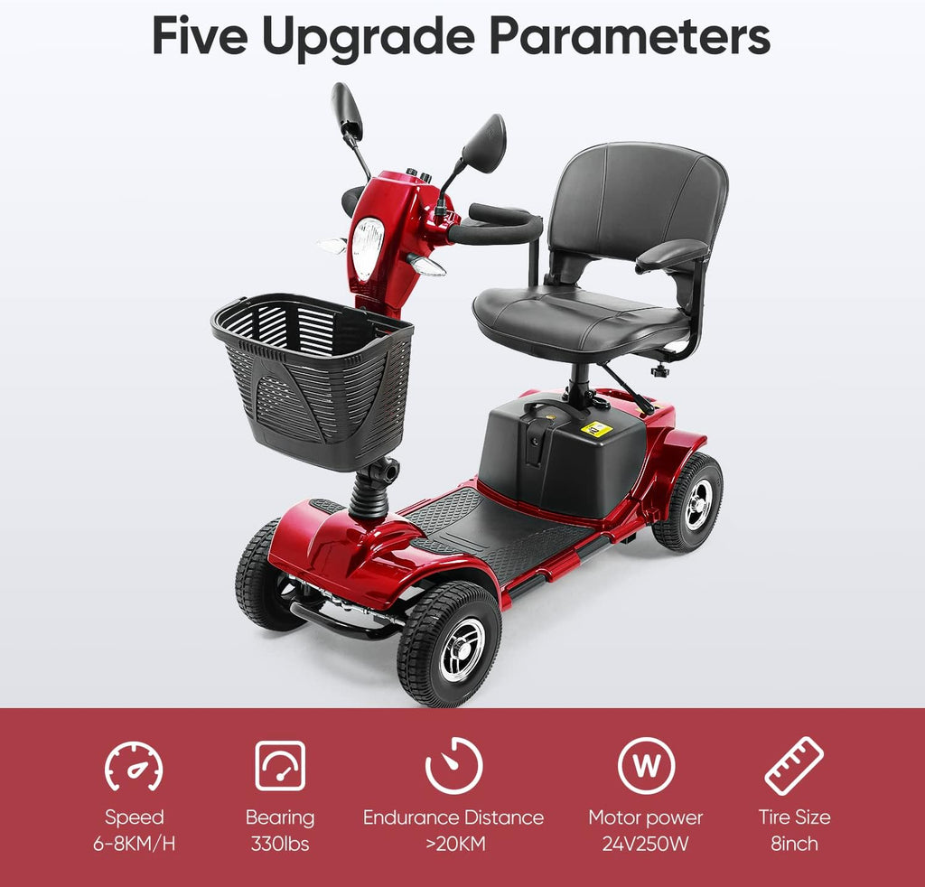 4 Wheel Mobility Scooter for Seniors, Collapsible with Basket T6098