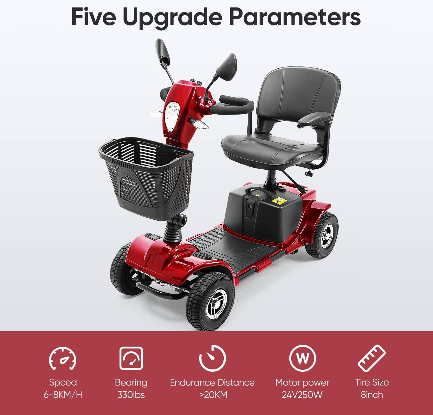 4 Wheel Mobility Scooter for Seniors, Collapsible with Basket T6098