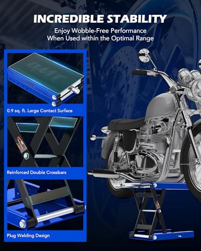 Motorcycle Scissor Lift Jack, 1100 lb Capacity, Wide Deck with T Handle, for ATV Dirt Bike Cruiser V607