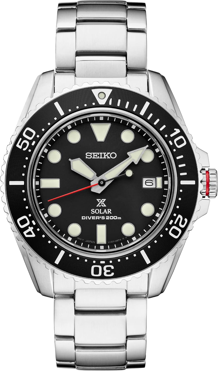 SEIKO SNE589 Automatic Solar Dive Watch for Men - Prospex Collection - Black Dial with Luminous Markers - Stainless Steel - Water Resistant 200M