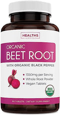 USDA Organic Beet Root Powder (120 Tablets) 1350mg Beets Per Serving with Black Pepper for Extra Absorption - Super Antioxidant and Nitrate Supplement for Athletic Performance and Stamina- No Capsules