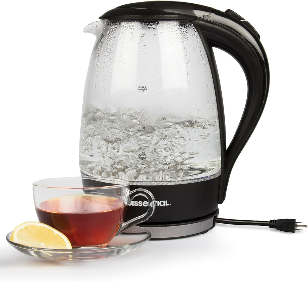 Stainless Steel Electric Water Kettle 1.7 Liter, Fast Heating with Auto Shut-Off and Boil-Dry Protection, Cordless, LED Light Indicator, Black