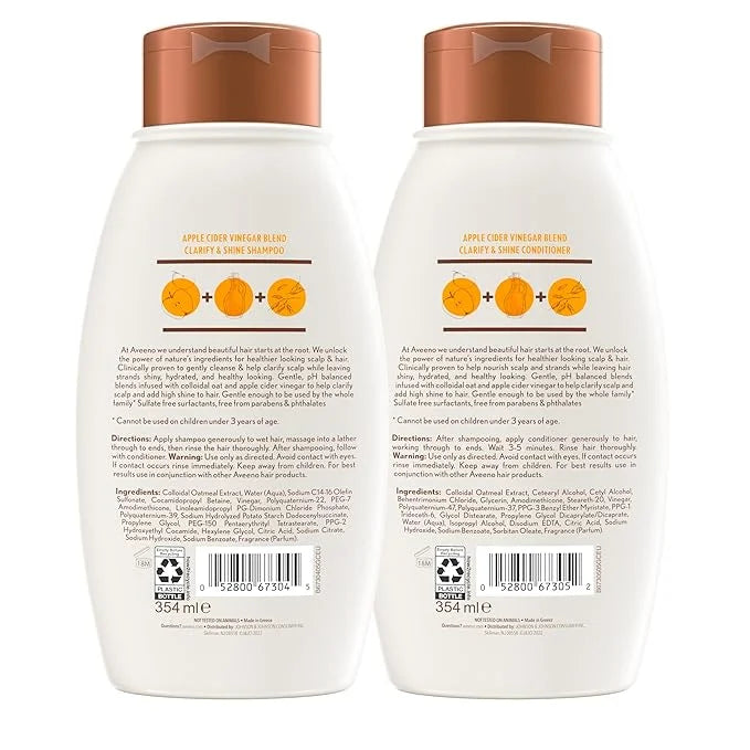 Apple Cider Vinegar Clarifying Shampoo and Conditioner Set, Shine Enhancing, 12 fl oz O319400