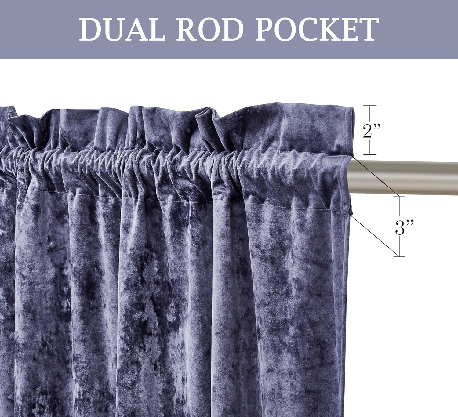 Purple Crushed Velvet Curtains 2 Panel Set, Room Darkening Rod Pocket Drapes 50" W x 84" L C83139