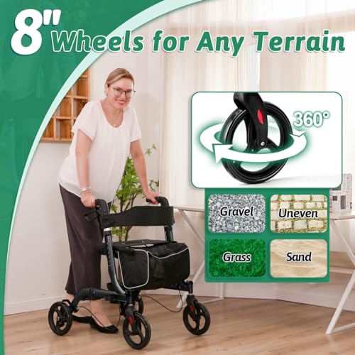 Rollator Walker with Seat, Lightweight Folding Walker with Brakes and Cup Holder U2130