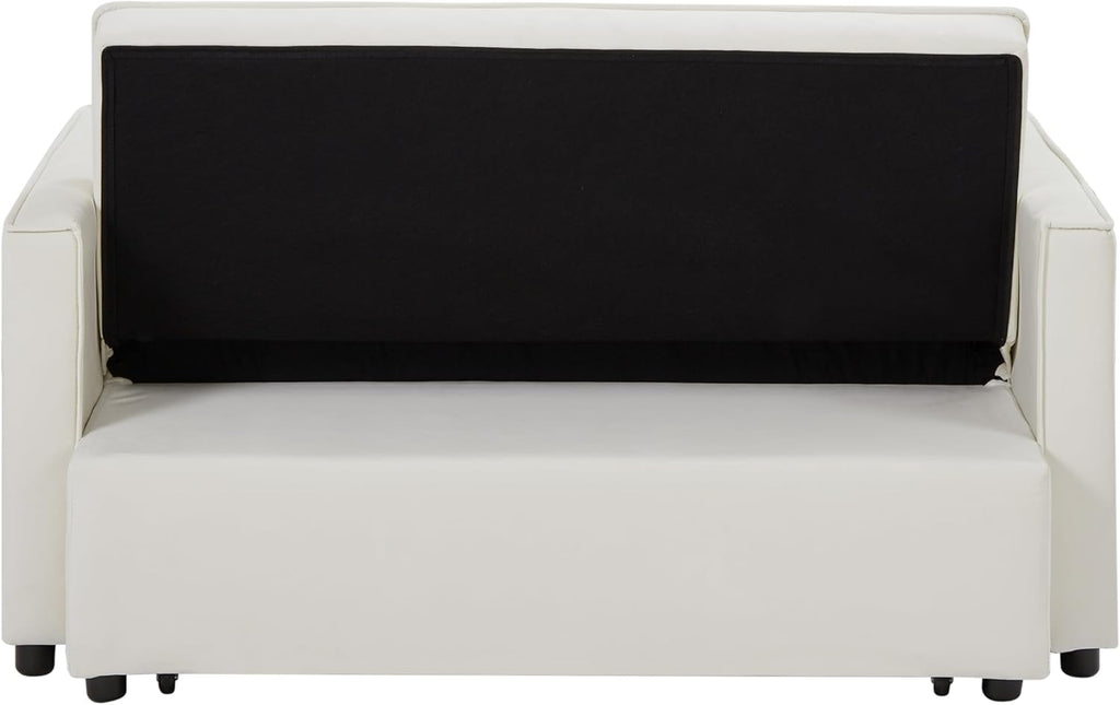 Convertible Loveseat Sleeper Sofa with Adjustable Backrest and Pull-Out Bed, Ivory W3374