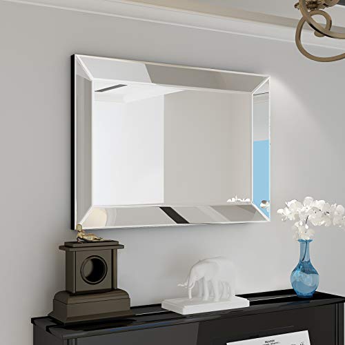 Large Rectangular Wall Mirror 28"x39" - Angled Beveled Frame U6041
