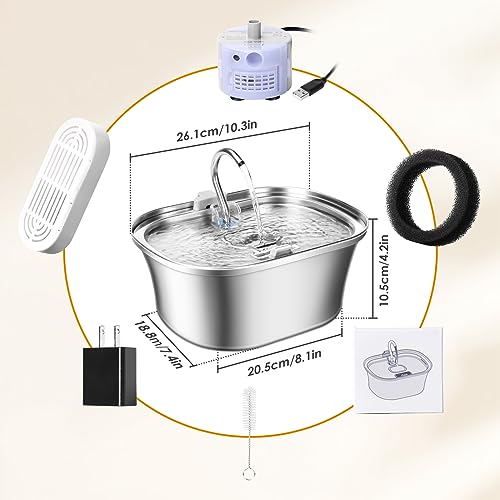 Stainless Steel Cat Water Fountain with Water Level Window E1507