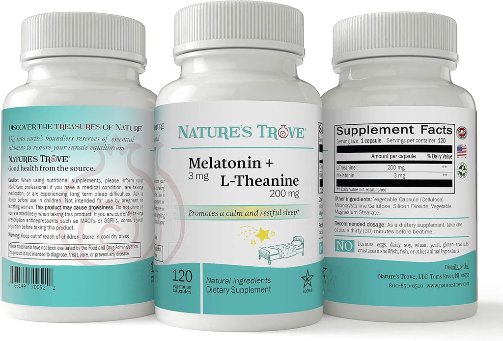 Melatonin 3mg with L-Theanine 200mg, 120 Vegetarian Capsules E772523