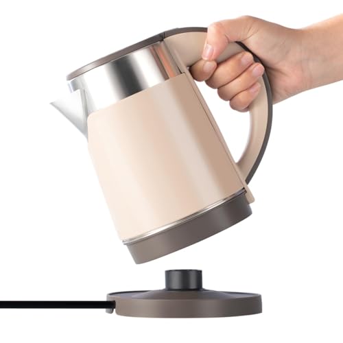 Small Portable Electric Tea Kettle, 0.8L Travel Electric Coffee Kettle, Mini Hot Water Boiler Stainless Steel (Brown)