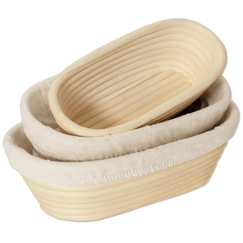 Bread Proofing Baskets Set of 3, Banneton Shaped Dough Proofing Bowls Liners for Home Sourdough Bread Baking (Ovan- 9"x5", 10"x6", 11"x7")