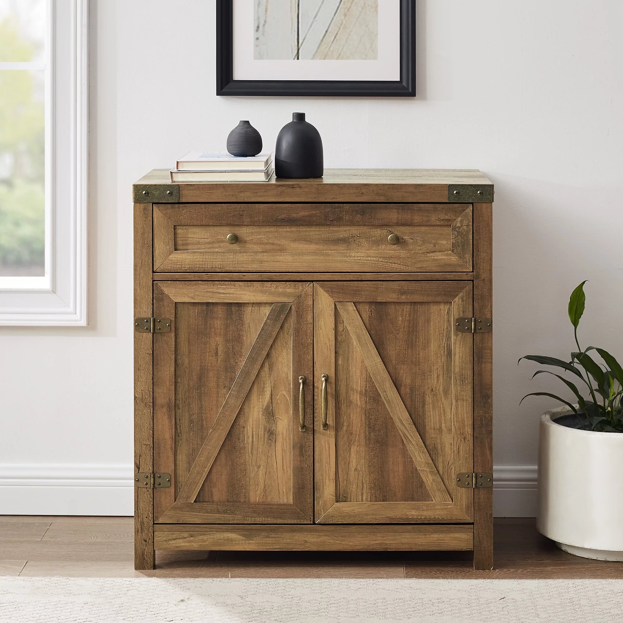 Farmhouse Barn Door Accent Cabinet, Reclaimed Barnwood I4596