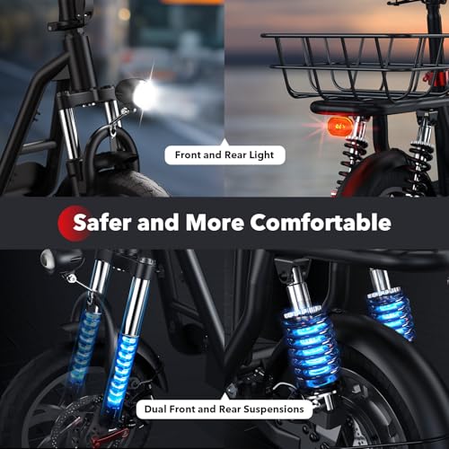 Electric Scooter with Seat, Long Range, Adjustable Handlebar, Dual Suspension J439