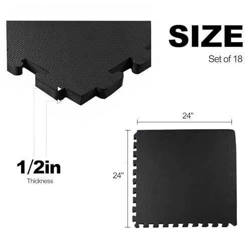 1" Thick EVA Interlocking Foam Gym Flooring Mat, 6 Tiles, Black M5857