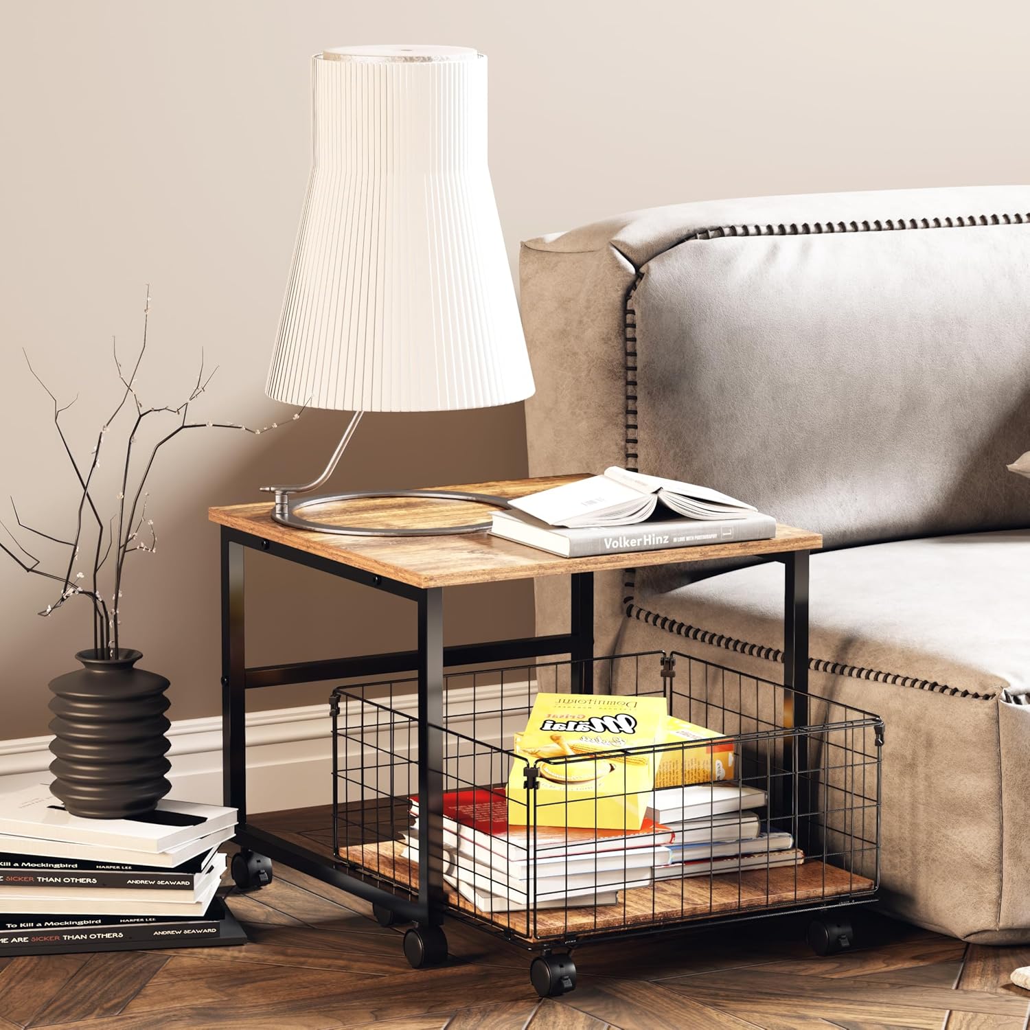 Mini Fridge Stand with Storage, 4 Lockable Wheels P665465