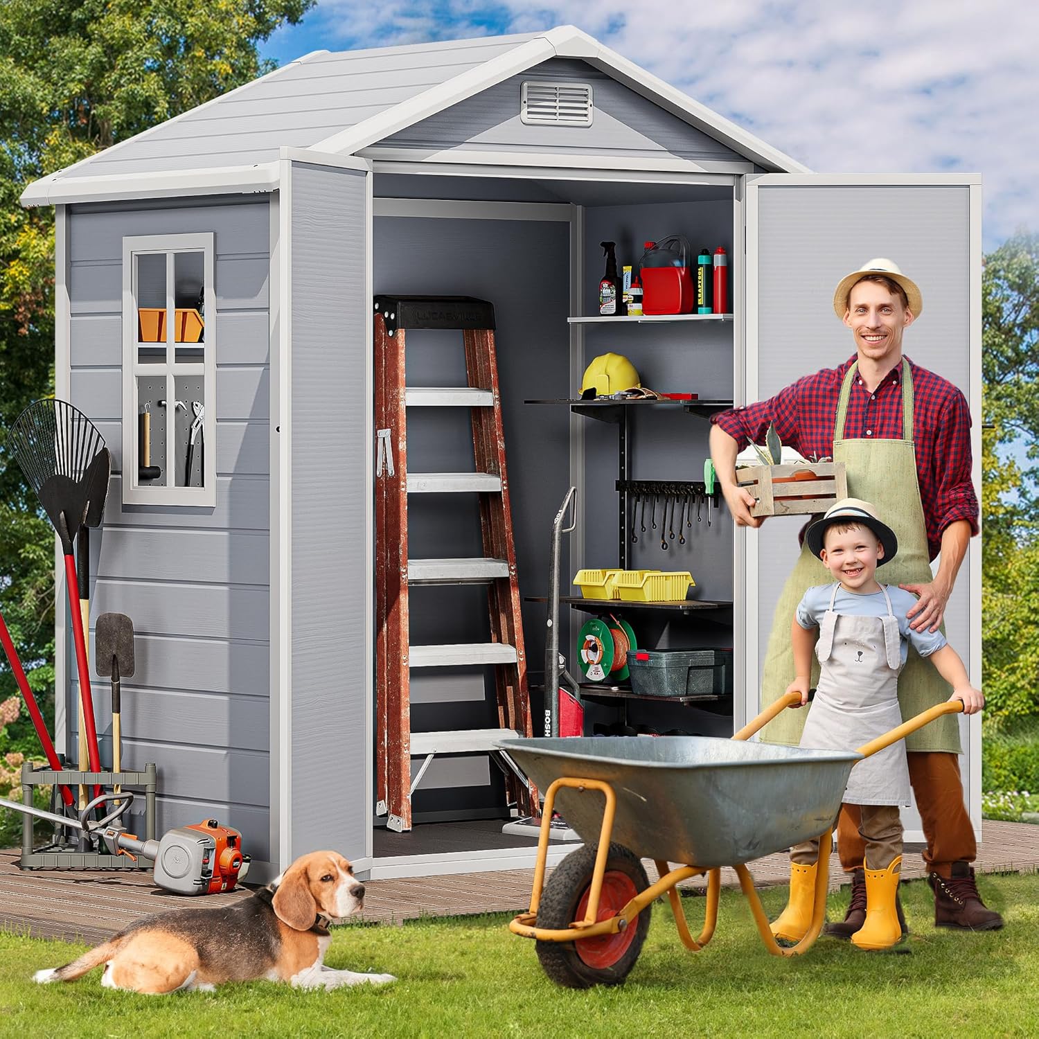Resin Storage Shed with Reinforced Floor, Lockable Door and Window K241242